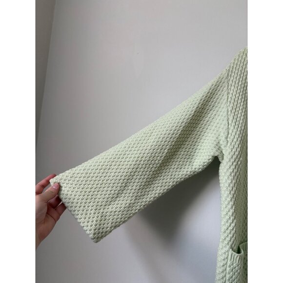 St. John Wool Knit Bell-Sleeve Open-Front Pockets Cardigan Sweater Pastel Green - Picture 3 of 14